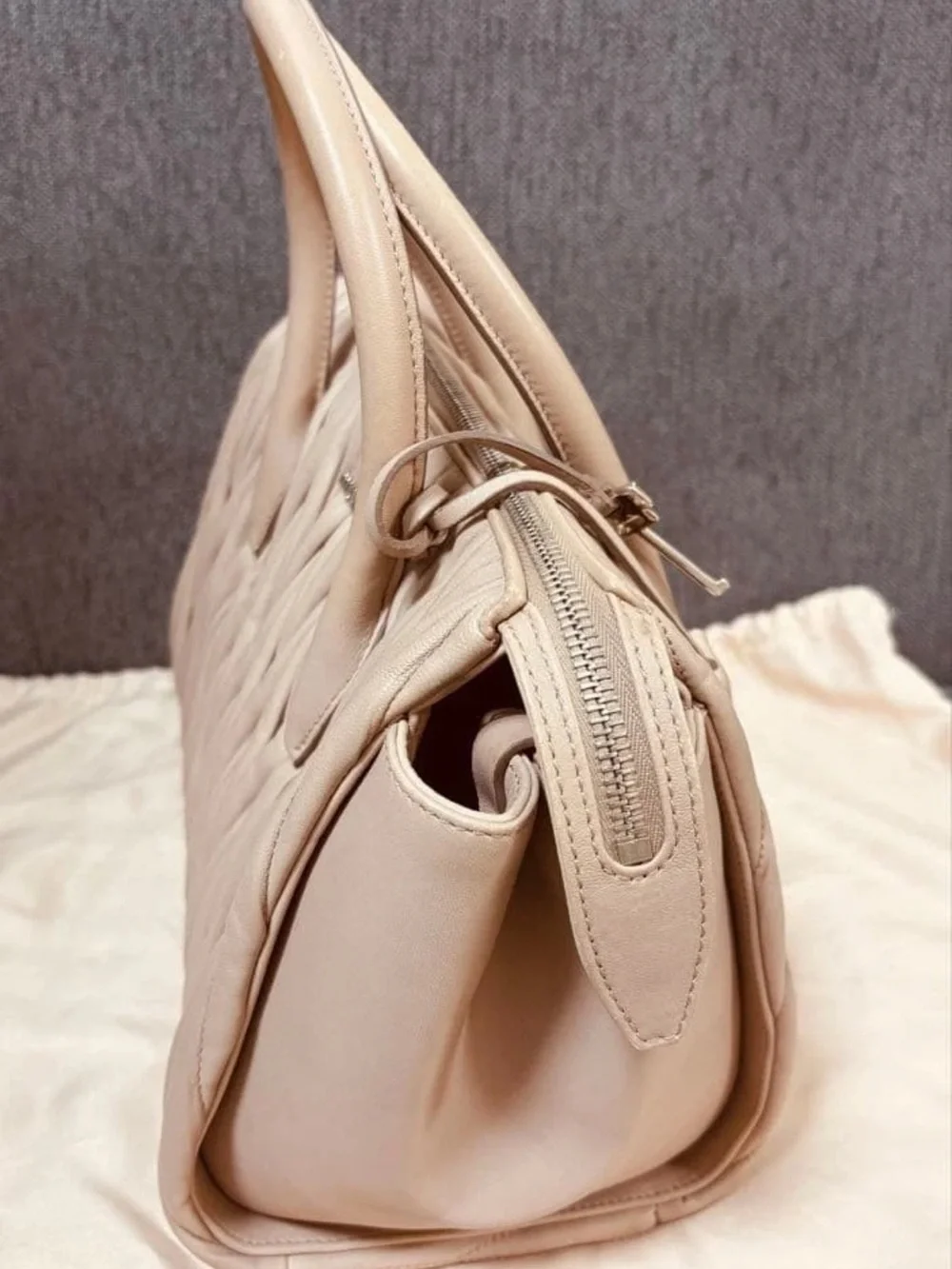 Miu Miu Beige Matelassé Satchel with Detachable Strap